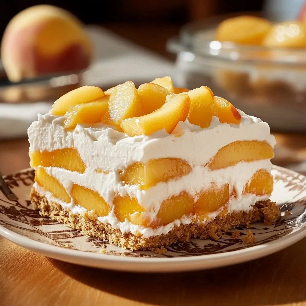 Delicious mango float icebox cake dessert garnished with fresh mango slices.