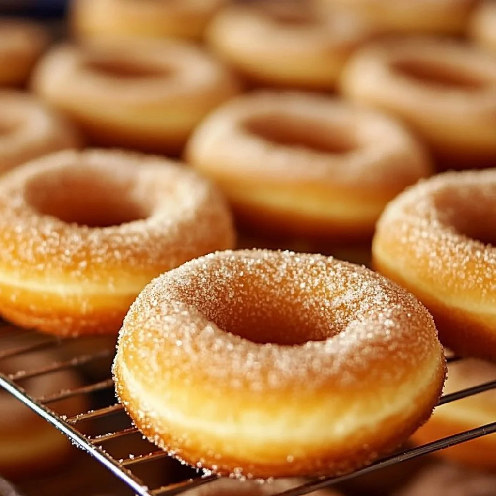 Freshly baked easy mini cinnamon sugar donuts dusted with cinnamon sugar