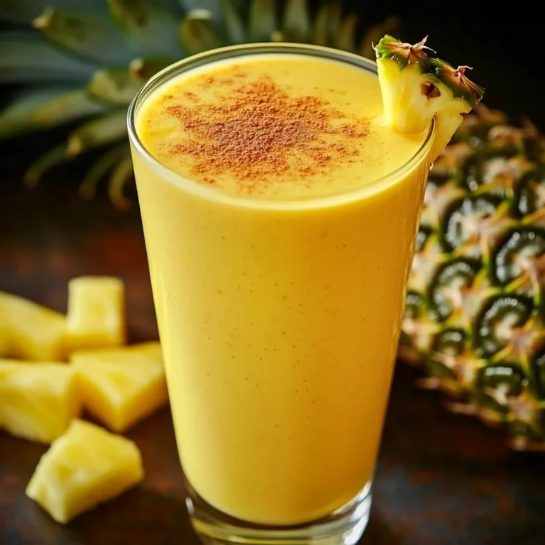 Delicious mango pineapple smoothie in a glass with tropical fruit garnish