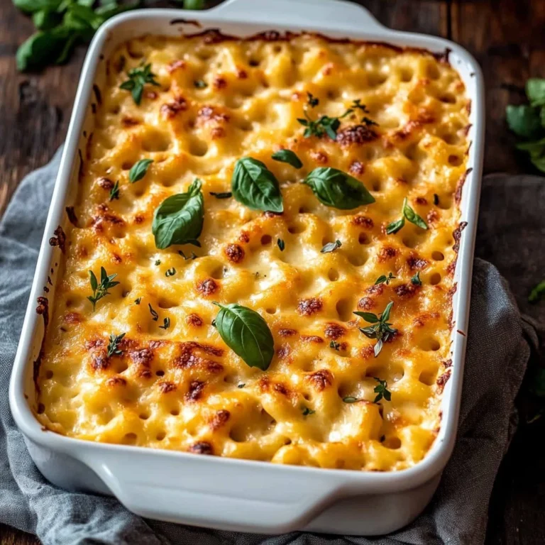 Delicious southern style baked mac and cheese topped with crispy breadcrumbs.