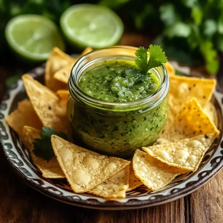 Bowl of fresh avocado tomatillo salsa with chips
