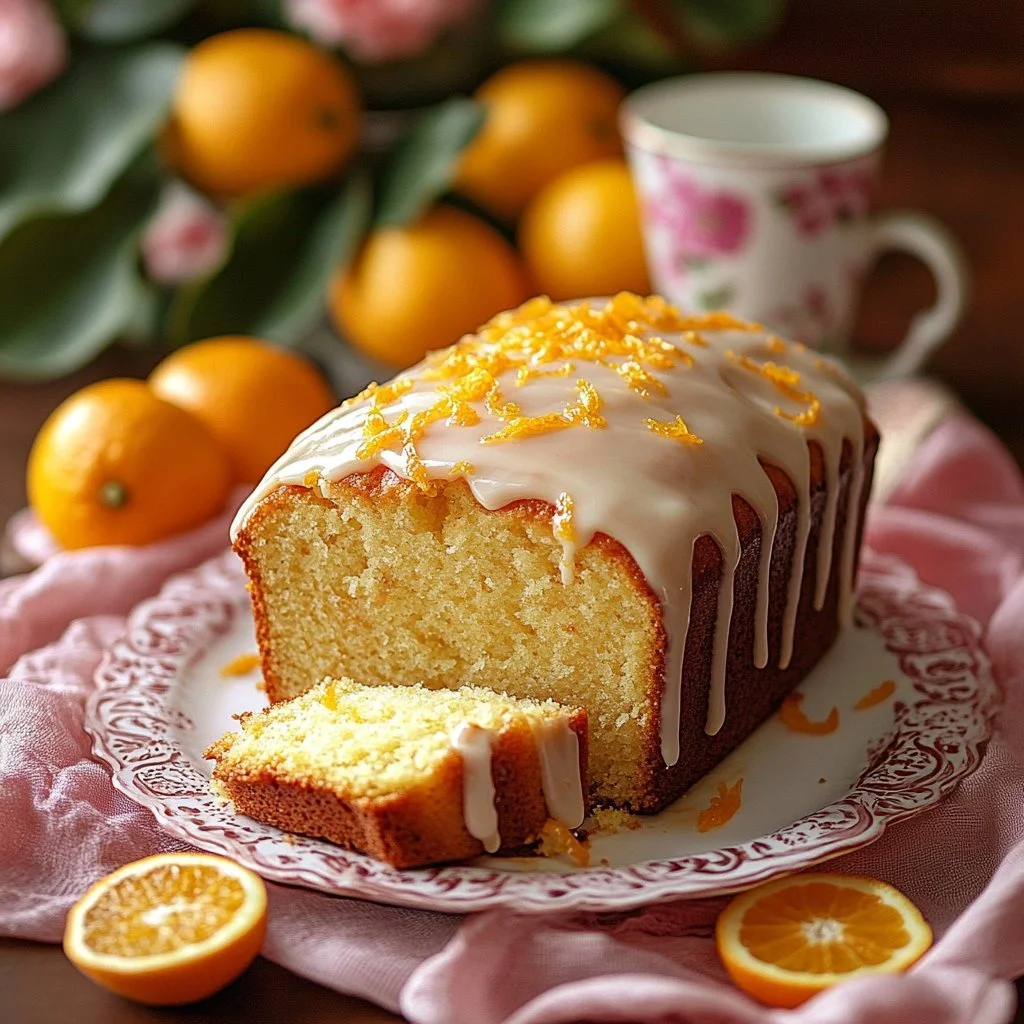 Freshly baked orange cake with vibrant orange frosting and slices on top.