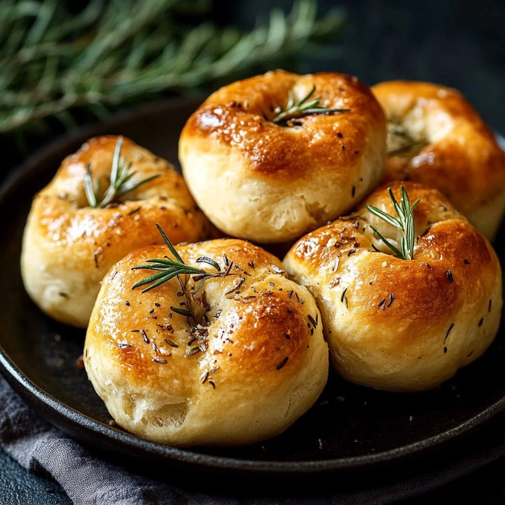 Golden crust garlic rosemary focaccia muffins fresh out of the oven