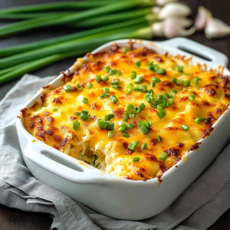 Ground beef potato casserole topped with cheese and baked until golden brown.