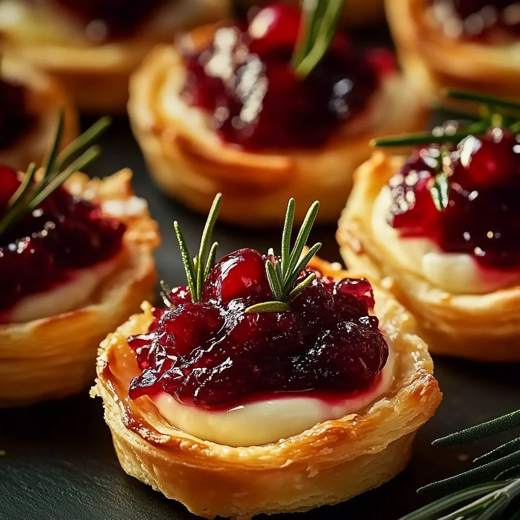 Cranberry Brie Bites served on a festive platter