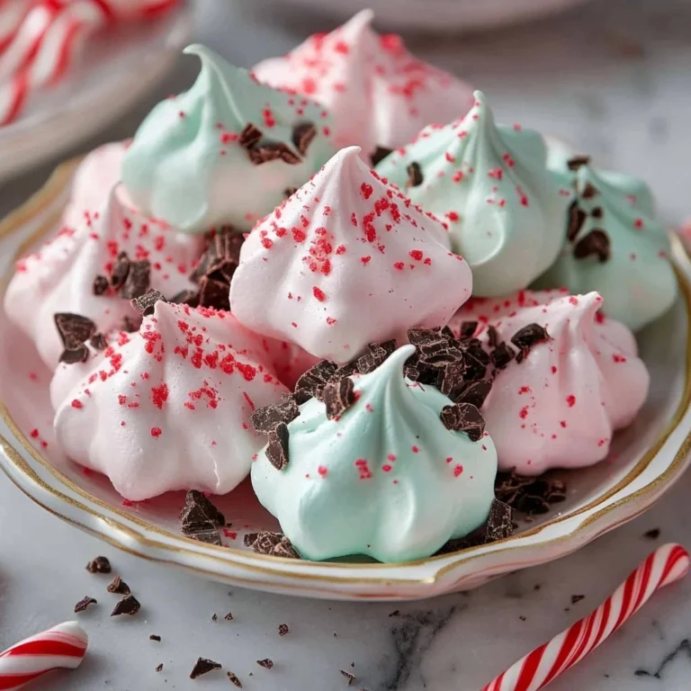 Peppermint Dream Meringue Cookies on a decorative plate