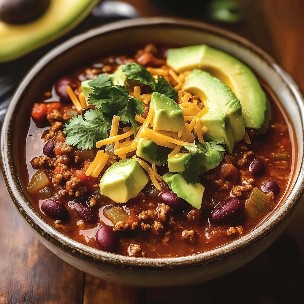 Bowl of Spicy Buffalo Turkey Chili garnished with green onions