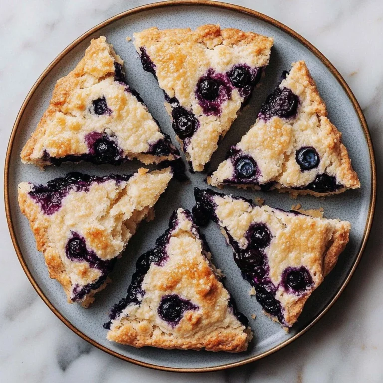 Freshly baked blueberry scones with plump blueberries on a rustic plate