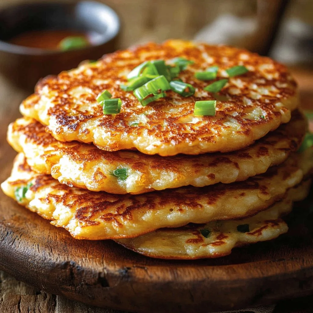 Delicious cheesy Korean cheese pancakes on a plate.