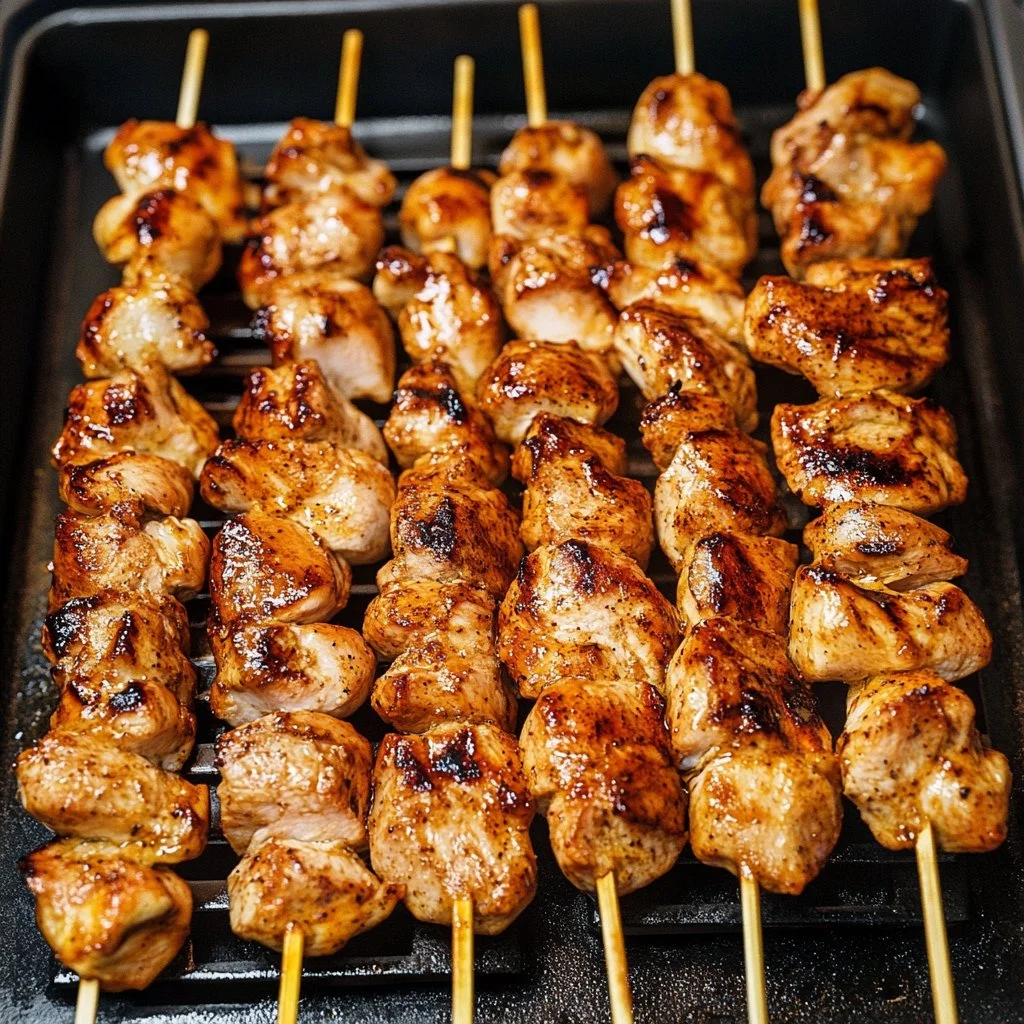 Grilled Chicken Shawarma Kebabs served with fresh vegetables and sauce