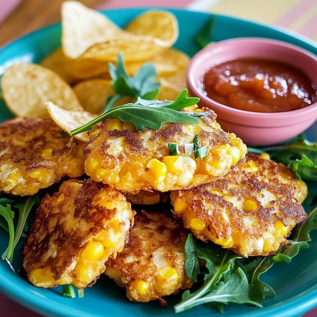 Classic fluffy Australian corn fritters served on a plate.