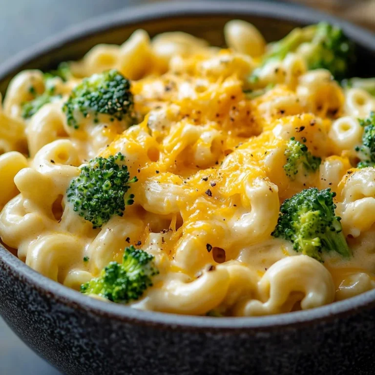 Creamy Broccoli Mac and Cheese served in a bowl with melted cheese.