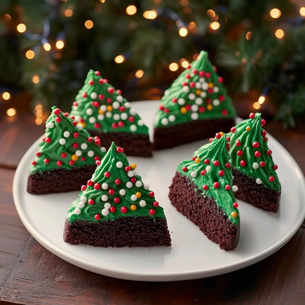 Frosted Christmas brownies decorated for the holiday season