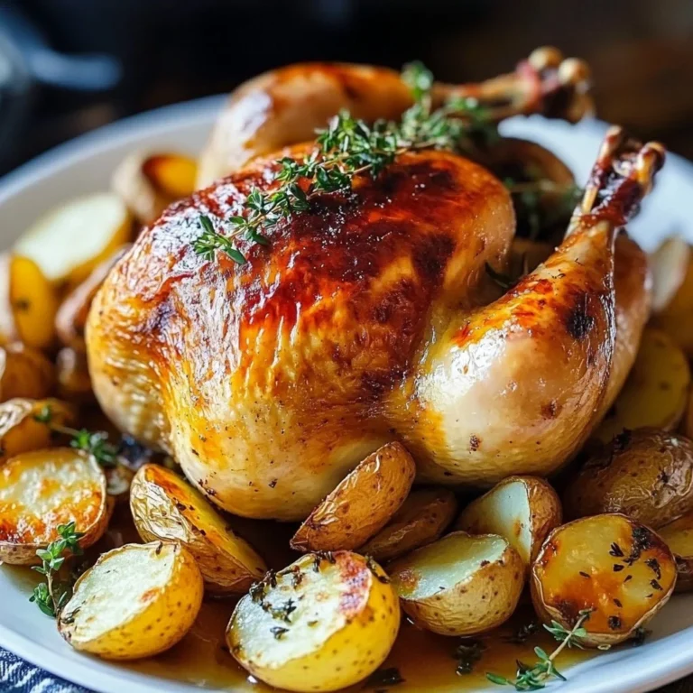 Garlic herb roasted chicken ready to serve on a dinner table