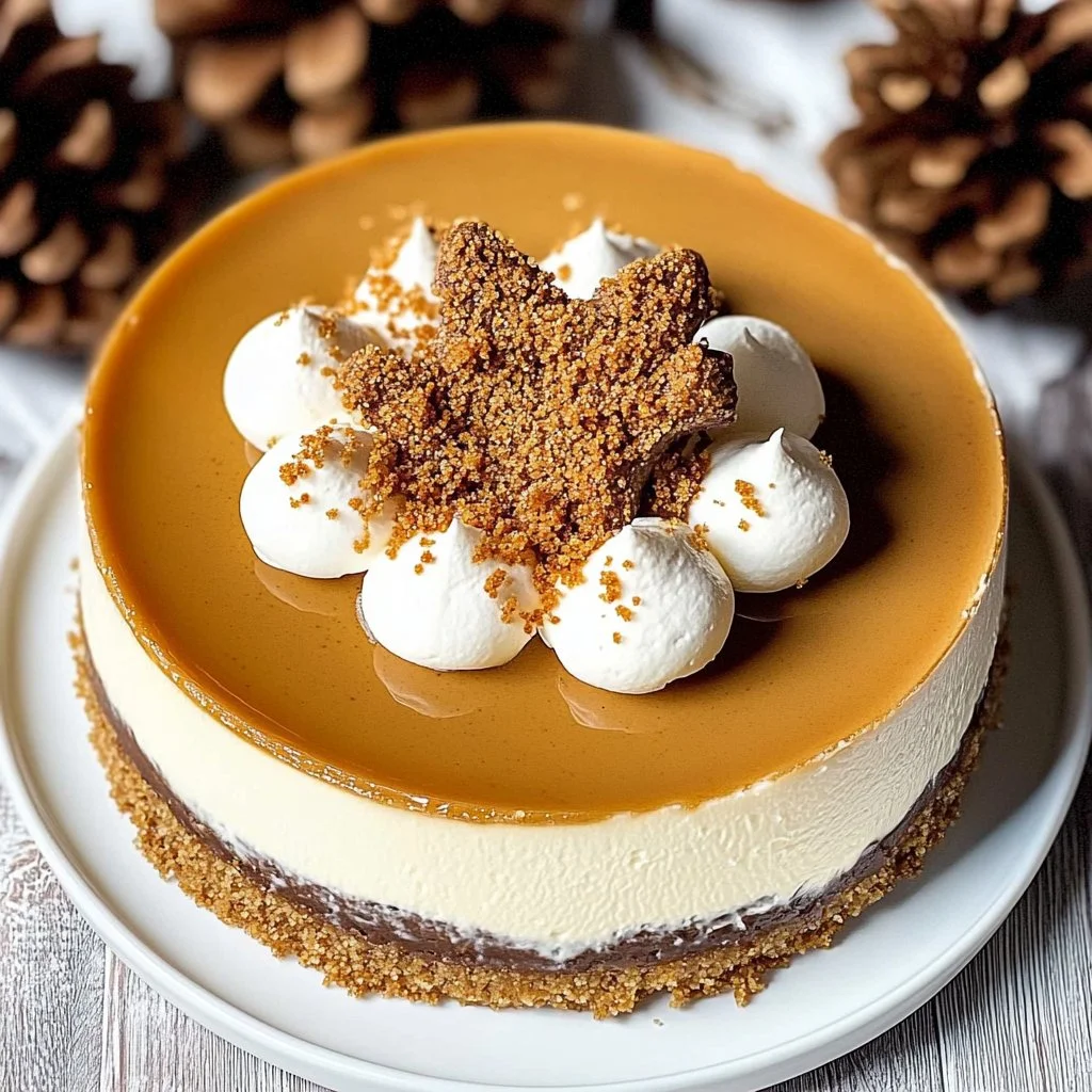 Gingerbread Cheesecake with Biscoff Cookie Crust topped with whipped cream