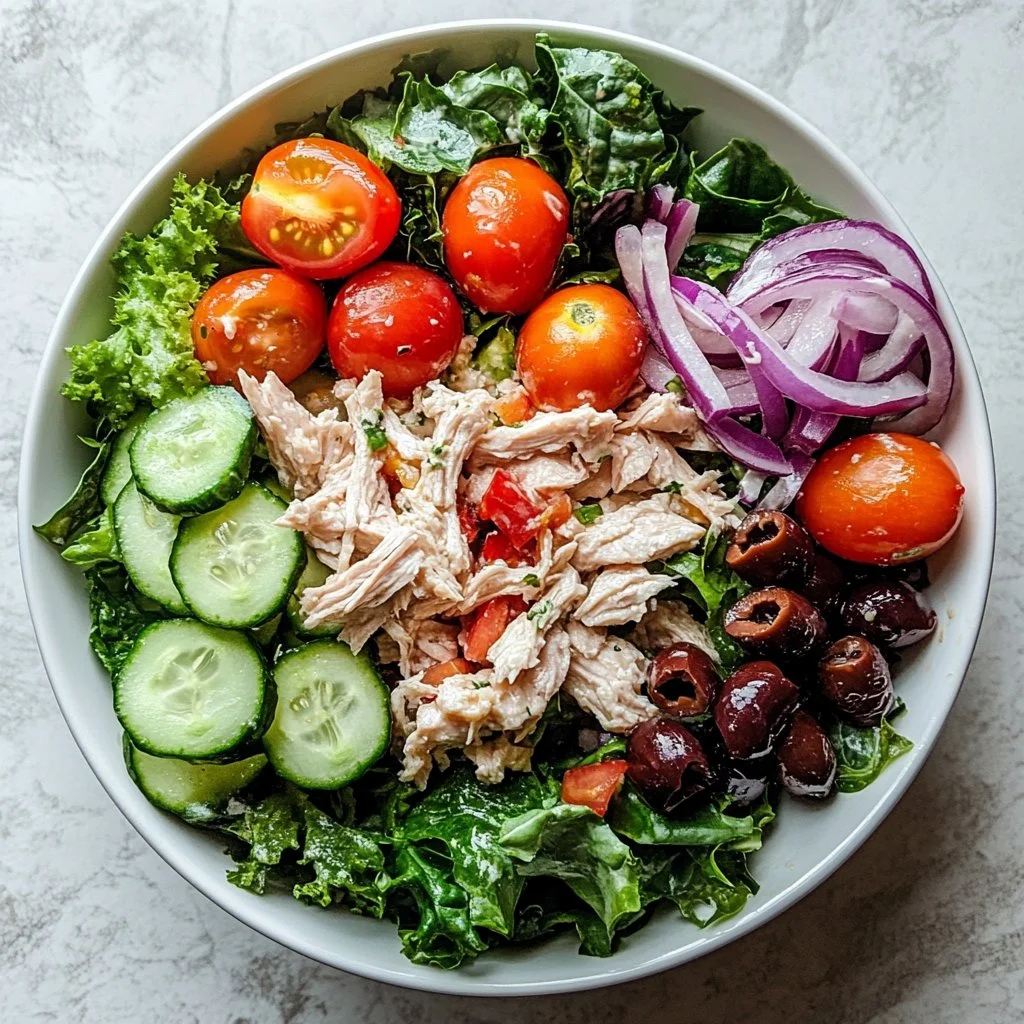 Greek Tzatziki Chicken Salad Bowl with fresh ingredients and yogurt dressing