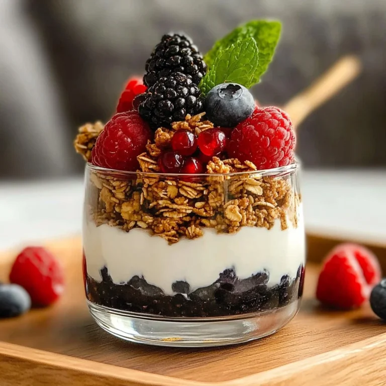 Greek yogurt parfait with honey, pistachio, and winter berries in a glass