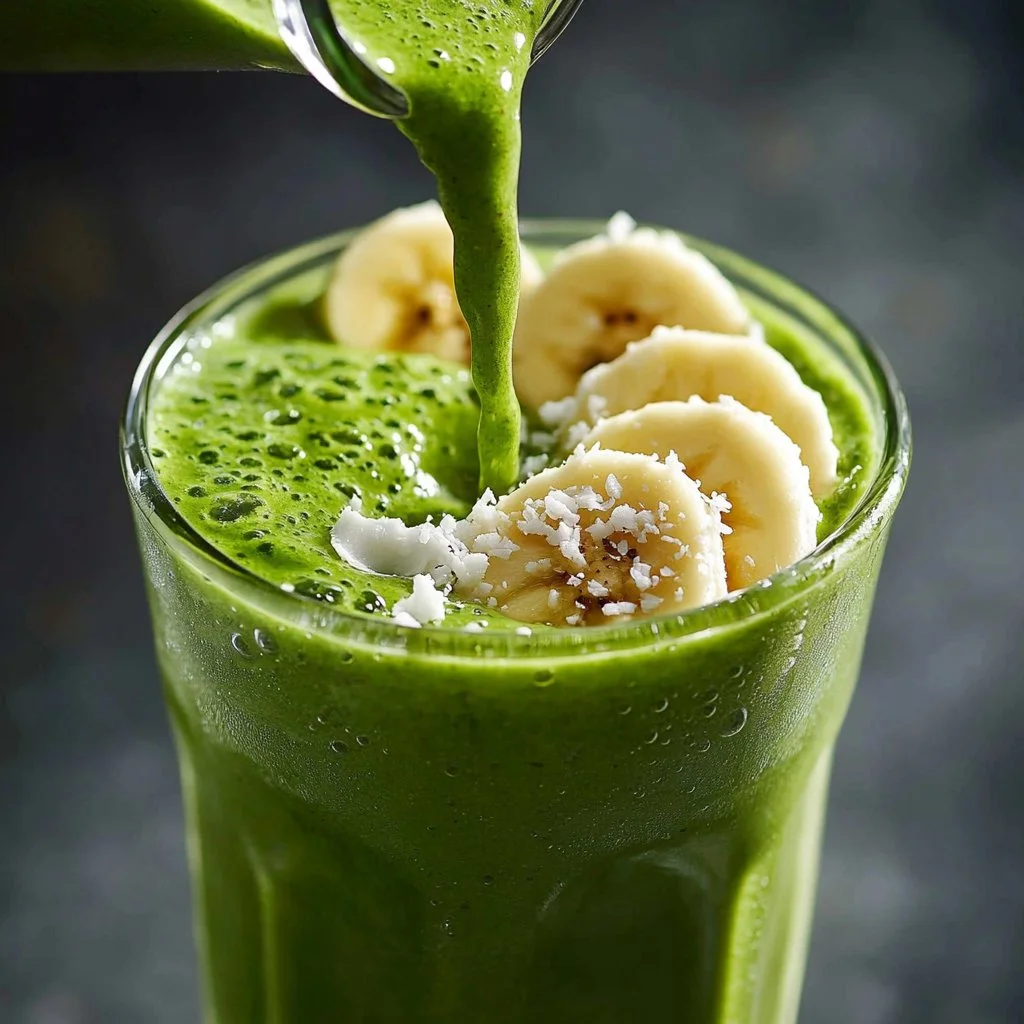 Green smoothie with spinach and avocado in a glass