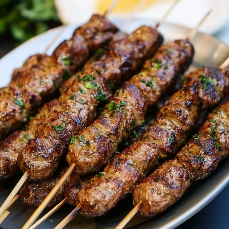 Homemade kafta kebabs served with fresh vegetables and sauce.