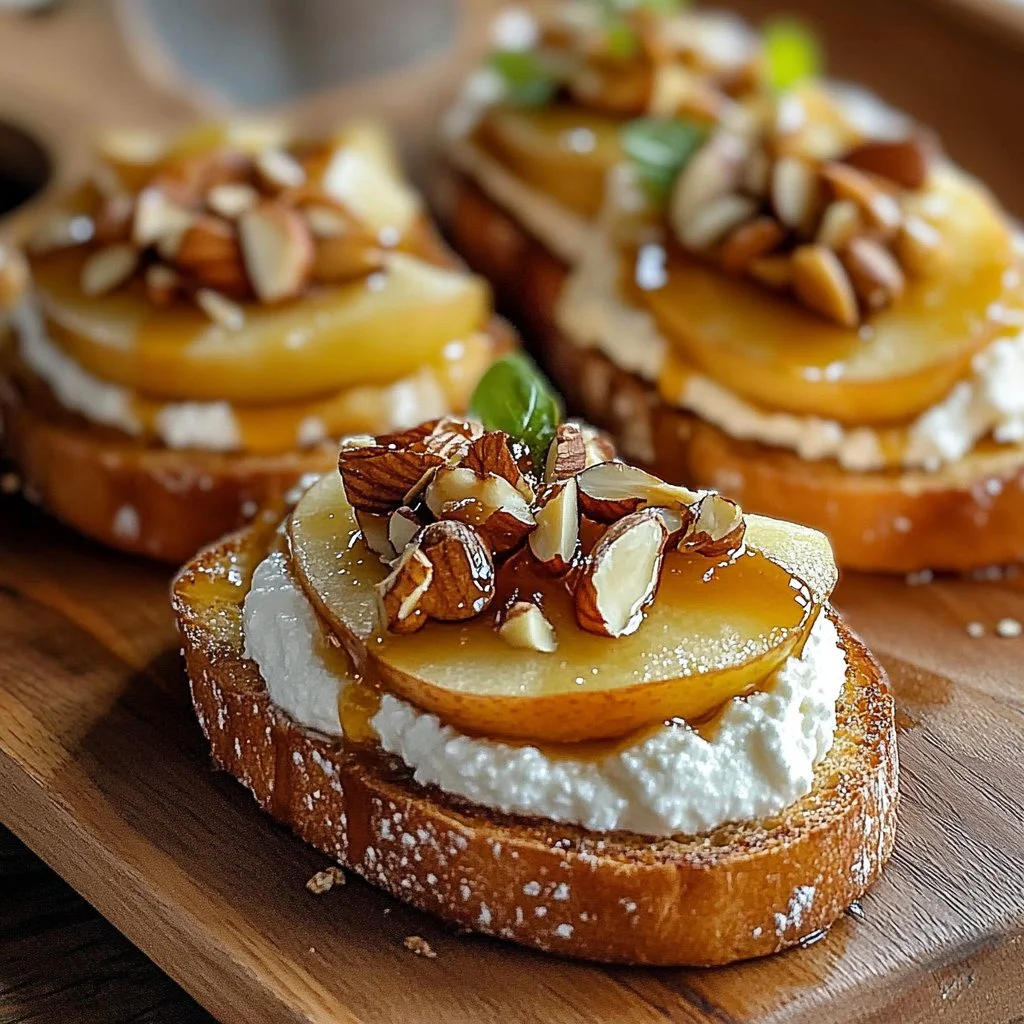 Delicious Pear & Honey Ricotta Toast topped with fresh pears and drizzled honey