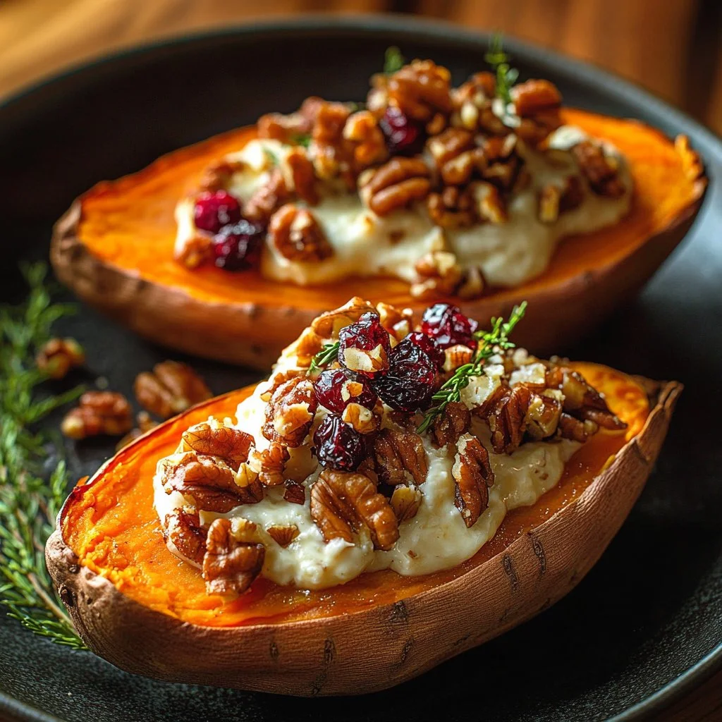 Roasted Sweet Potato & Ricotta Boats served on a plate