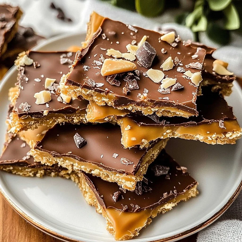 Homemade saltine cracker toffee with chocolate and nuts