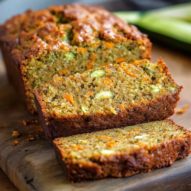 Homemade zucchini carrot bread with a golden crust and green topping.