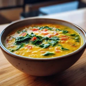 Bowl of amazing coconut curry lentil soup topped with fresh herbs.