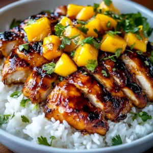 Asian Mango Glazed Chicken Twists served with vibrant vegetables