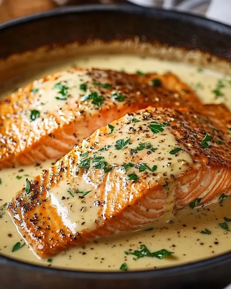 Delicious Baked Boursin Salmon topped with creamy cheese and herbs