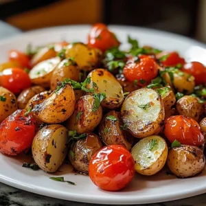 Delicious balsamic potato salad with fresh herbs and vegetables