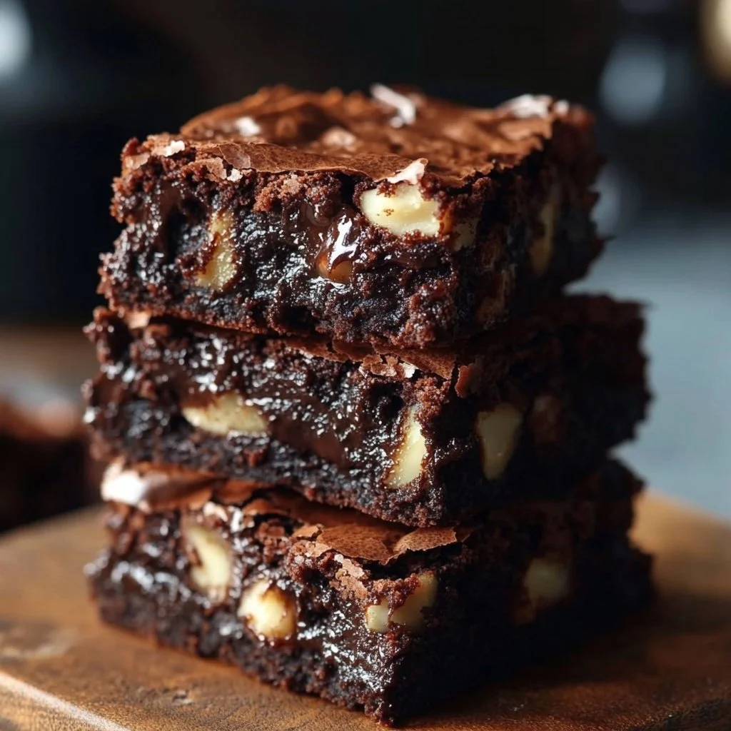 Delicious banana bread brownies served on a plate with chocolate drizzle