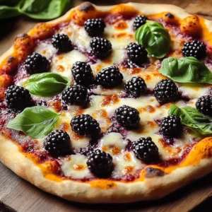 Delicious Blackberry Basil Ricotta Pizza with fresh ingredients and vibrant colors.