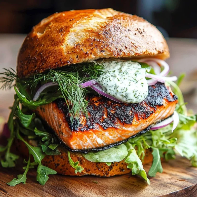 Blackened Salmon Sandwich with Cajun spices on a rustic plate
