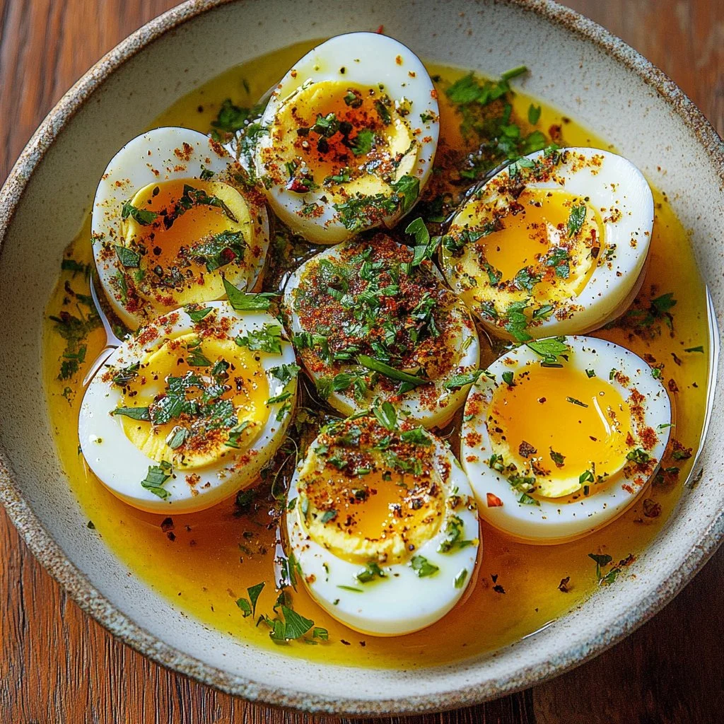Cajun boiled eggs with spicy garlic butter sauce for a keto snack