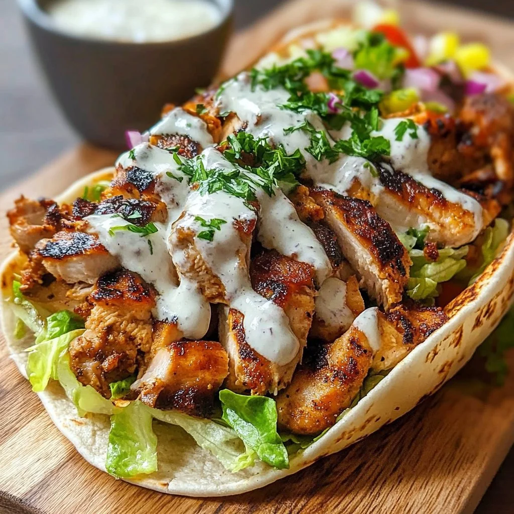 Chicken Shawarma with Garlic Sauce served on a plate