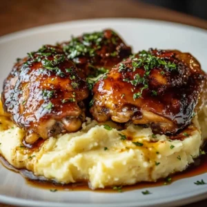 Plate of Chipotle Honey Chicken Thighs with Smoked Gouda Mashed Potatoes