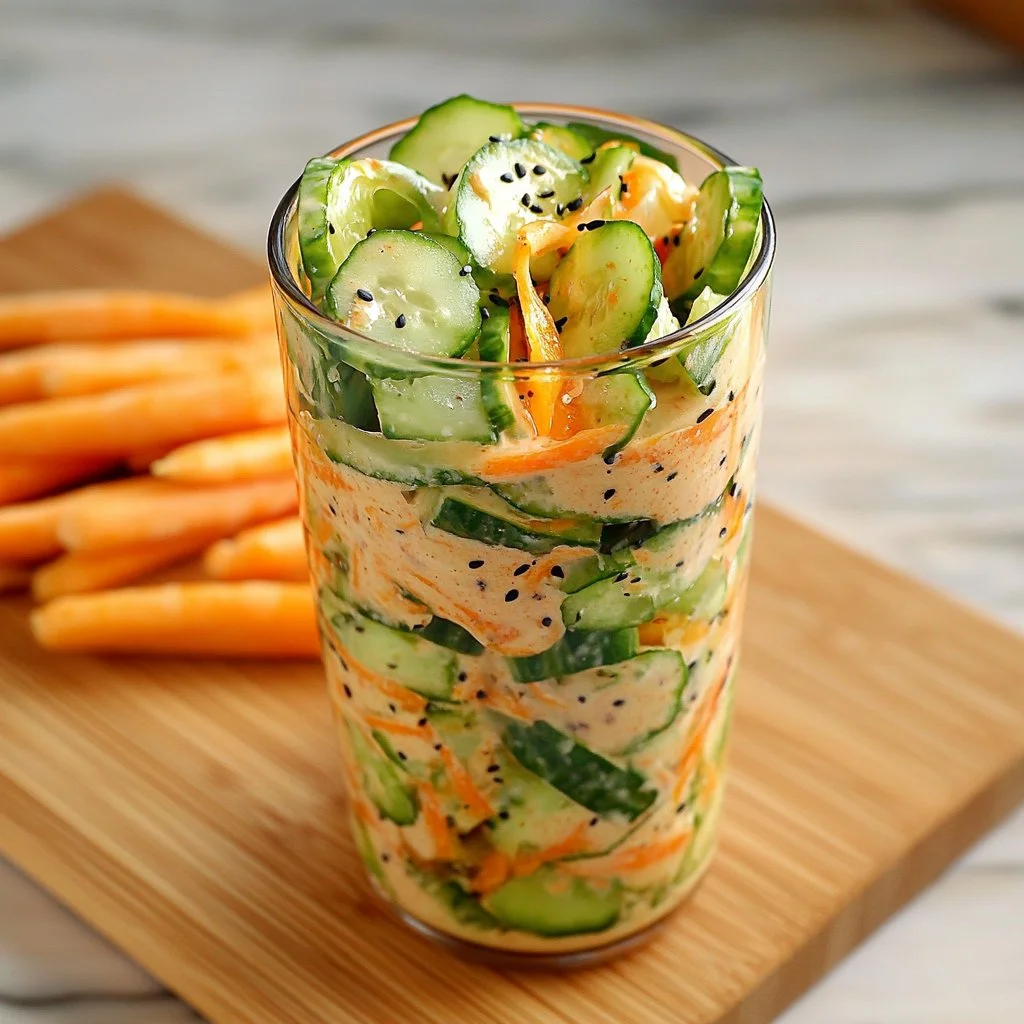 Creamy Asian cucumber salad bowl recipe with fresh ingredients