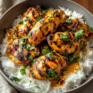 Creamy peri-peri chicken served with rice, showcasing vibrant flavors and spices.