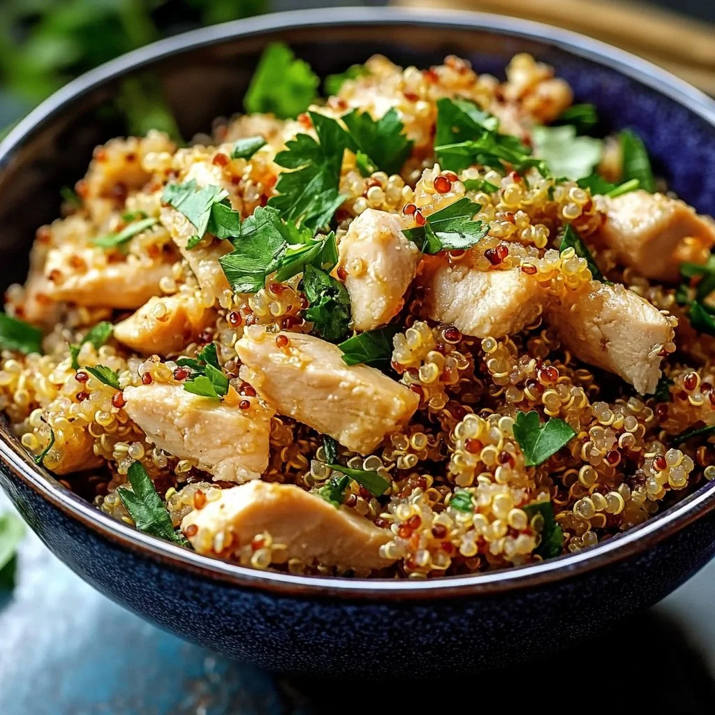 Delicious easy garlic lemon chicken quinoa dish burst with flavor