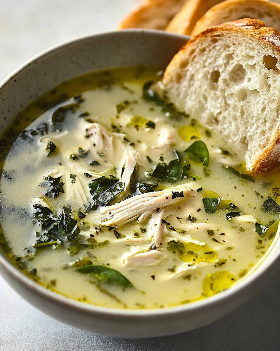 Delicious bowl of Garlic and Sage Chicken Soup with fresh herbs