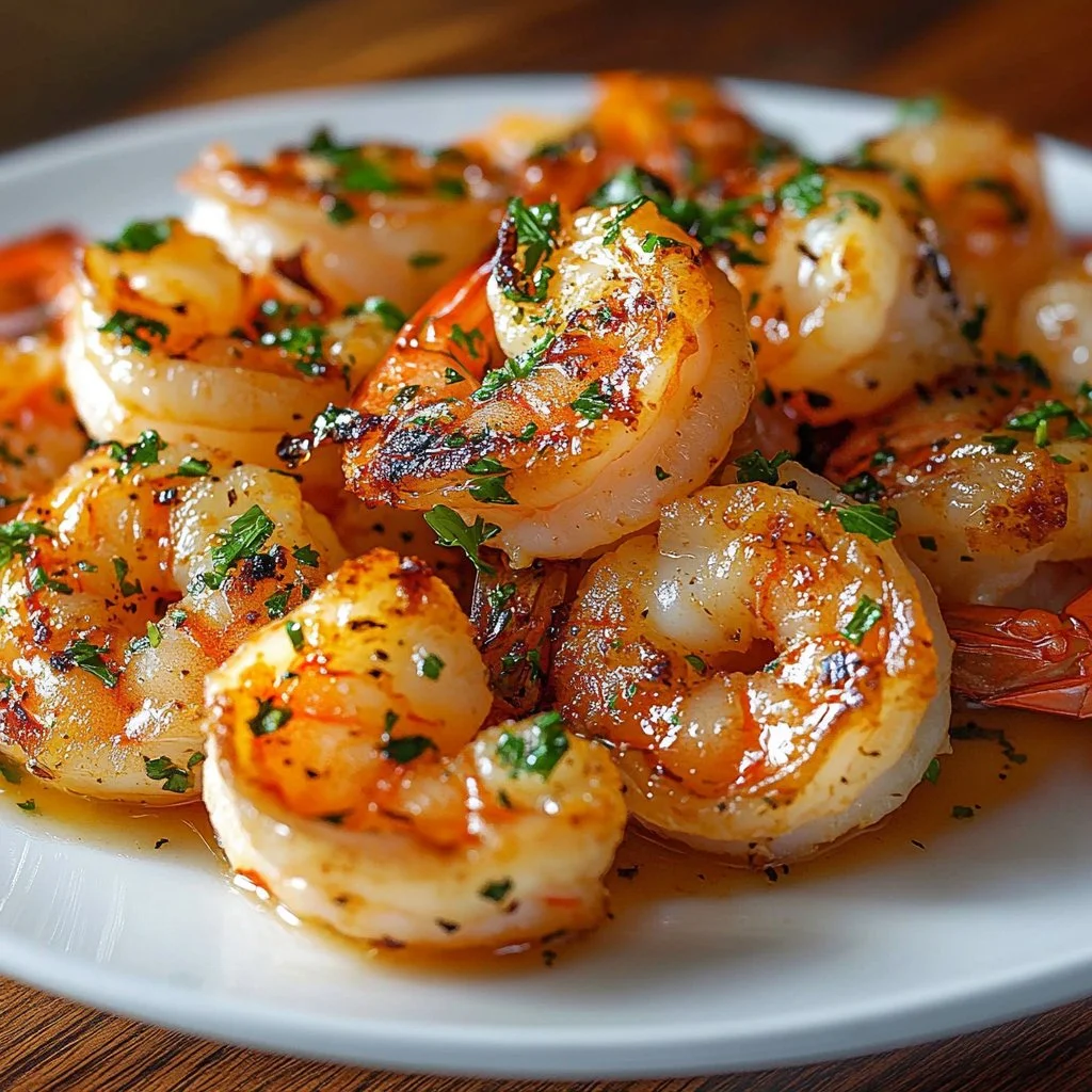 Garlic Parmesan Roasted Shrimp served on a plate with herbs