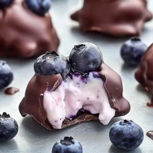 Healthy frozen blueberry yogurt clusters snack with blueberries and yogurt
