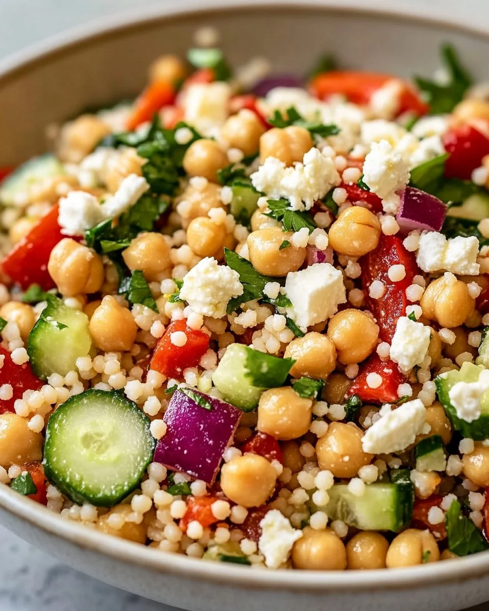 Healthy Mediterranean Couscous Salad with fresh vegetables and herbs