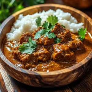 Slow cooker Indian beef curry served in a bowl, perfect for cozy meals.