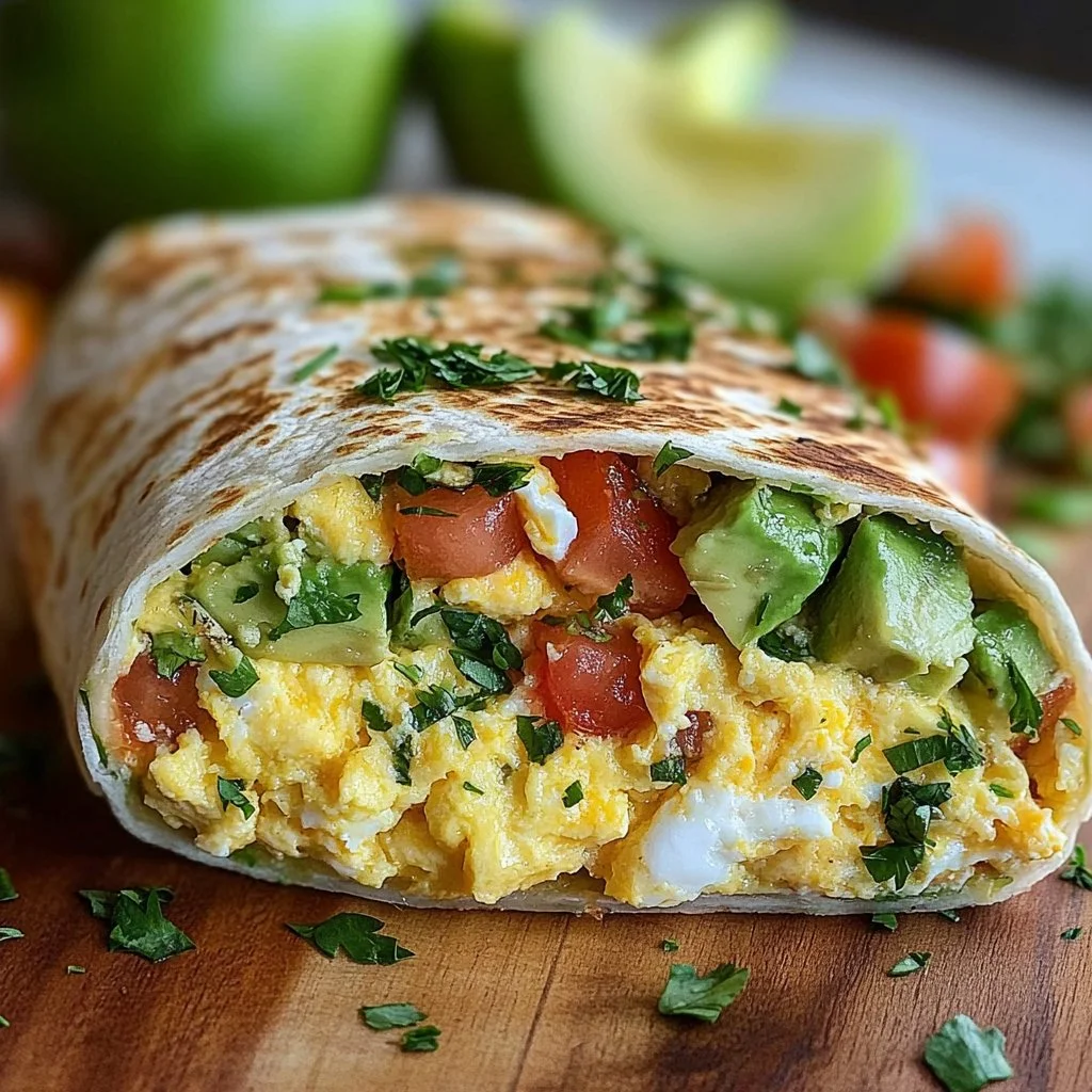 High-protein breakfast wrap with cottage cheese and avocado on a plate