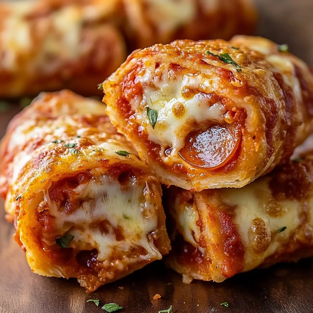 High protein pepperoni pizza rolls fresh out of the oven, ready to serve.