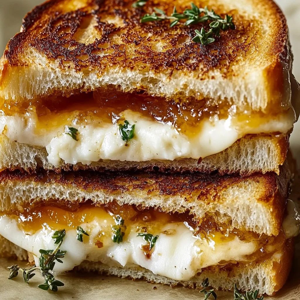 Delicious goat cheese grilled cheese sandwich drizzled with honey.