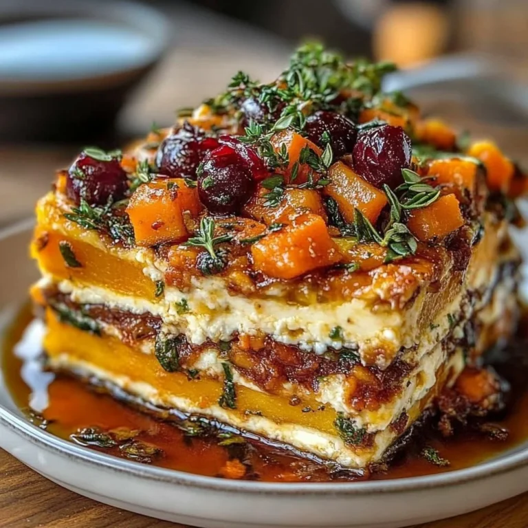 Layered sweet potato lasagna with butternut squash and carrot slices