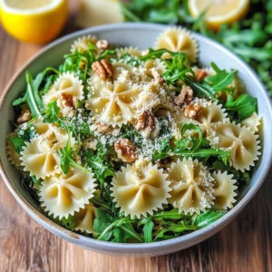 Lemon Arugula Pasta Salad with vibrant greens and zesty dressing
